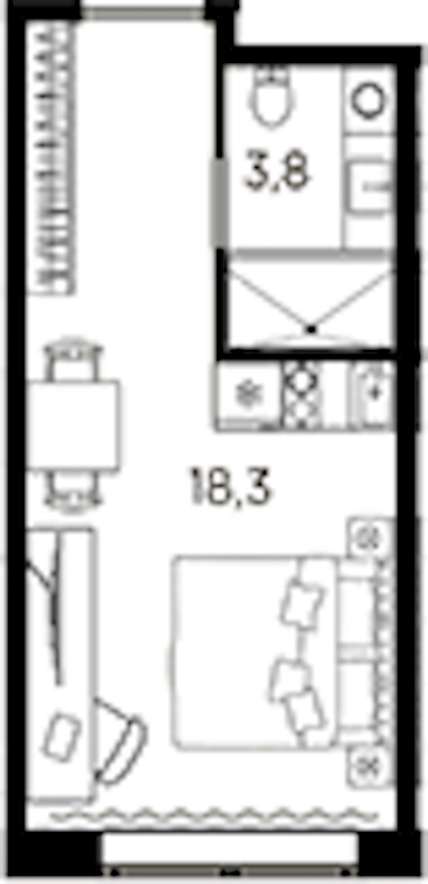 Квартира студия 22.1 м², 2/13 эт., ЖК «AVENIR Industrial»